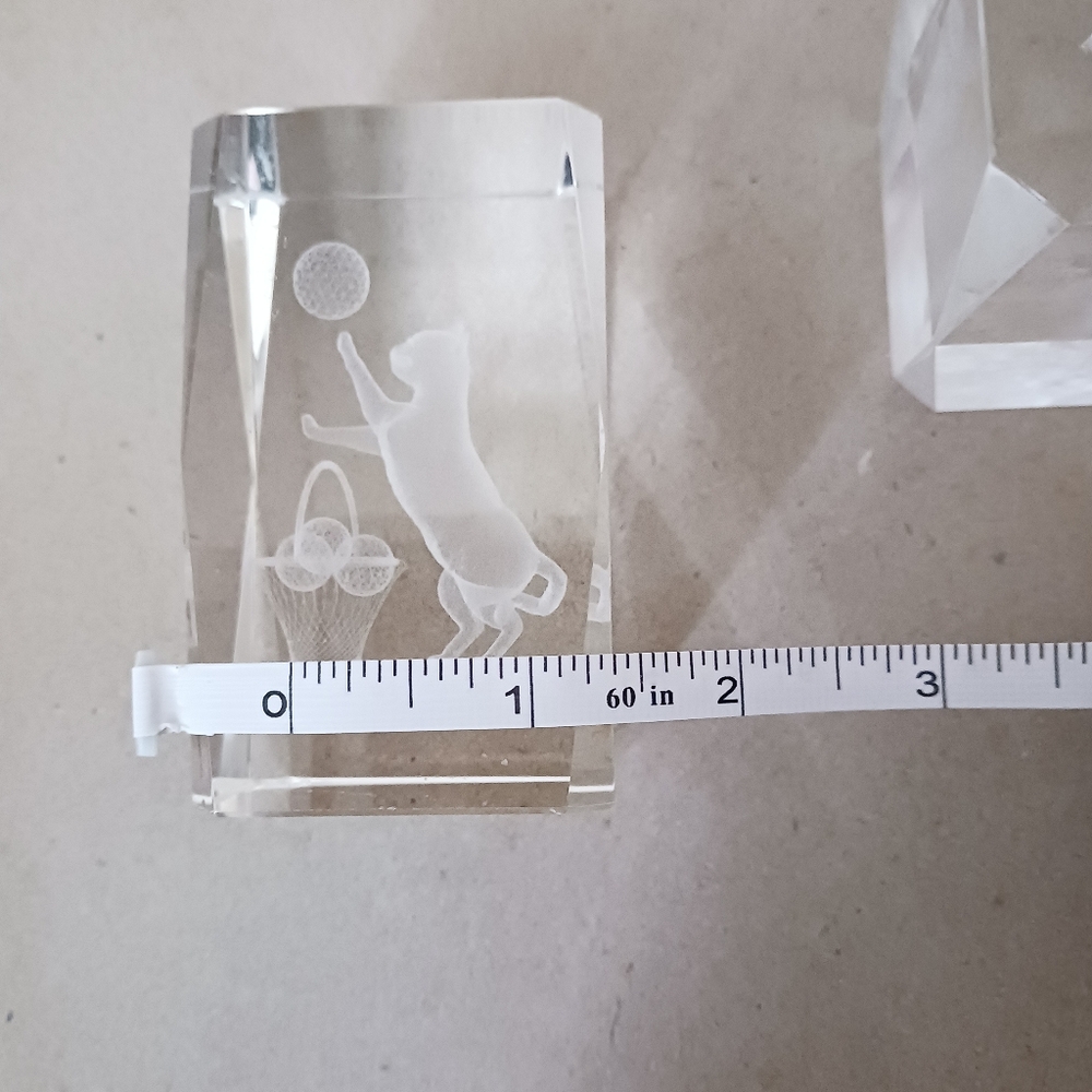 1#Crystal Glass Blocks with Etched Designs Cat&birds Heavy Paperweights - Picture 7 of 8